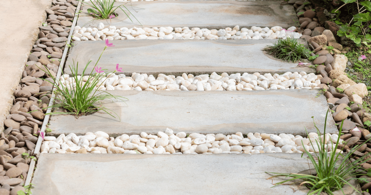 Cloudy White Decorative Garden Stones used between pavers for garden pathway